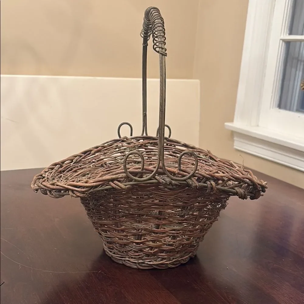 Rustic Woven Basket with metal Handle